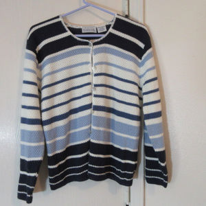 BASIC EDITIONS KNIT STRIPED CARDIGAN SWEATER Med
